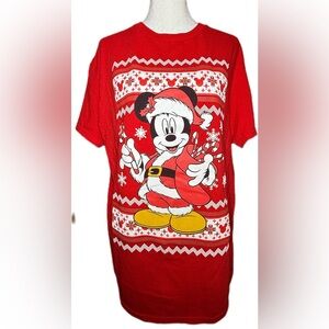 Disney Mickey Mouse Christmas Tee Women Medium Red Holiday Graphic Shirt Size M